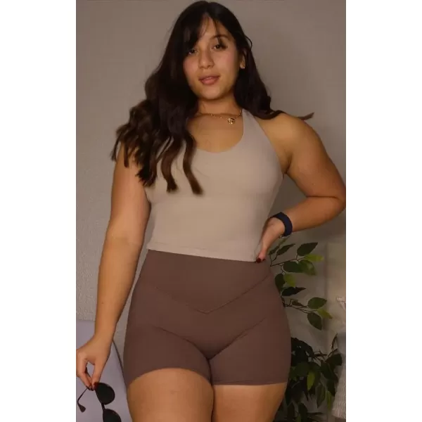 Aoxjox Womens Sleeveless Neck Tank Top Workout Gym Yoga Curve Longline Hailey Halter Crop TopMink