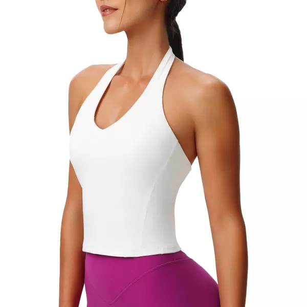 Aoxjox Womens Sleeveless Neck Tank Top Workout Gym Yoga Curve Longline Hailey Halter Crop TopWhite