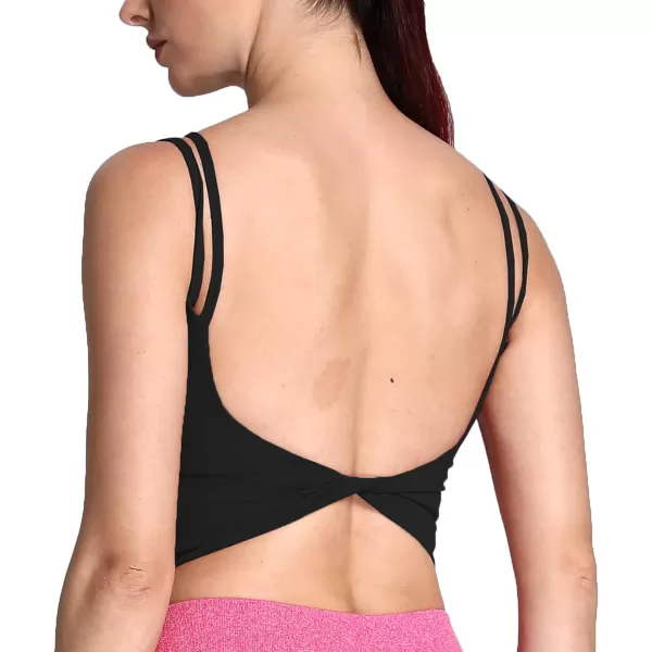 Aoxjox Womens Workout Sports Bras Fitness Padded Backless Yoga Crop Tank Top Twist Back Cami1 Black