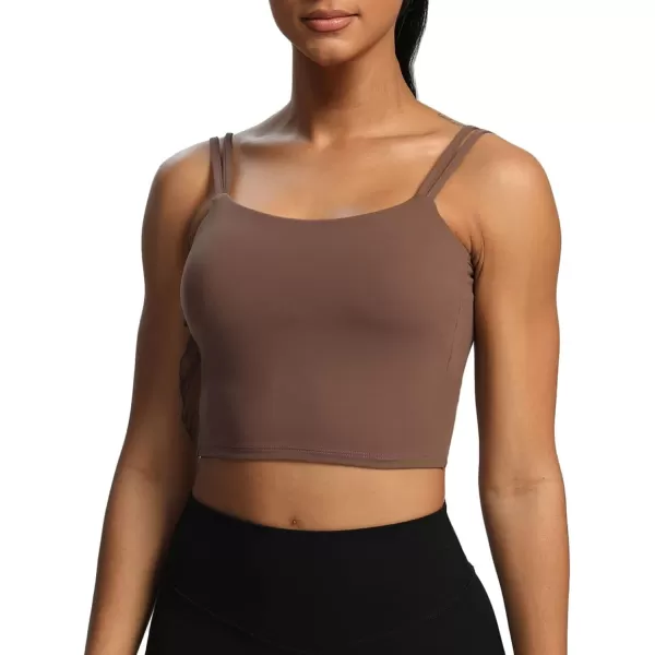 Aoxjox Womens Workout Sports Bras Fitness Padded Backless Yoga Crop Tank Top Twist Back Cami1 Fudge Coffee