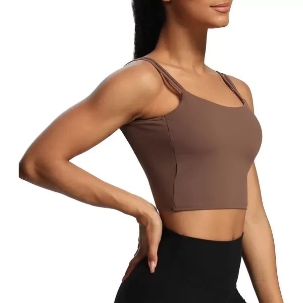 Aoxjox Womens Workout Sports Bras Fitness Padded Backless Yoga Crop Tank Top Twist Back Cami1 Fudge Coffee