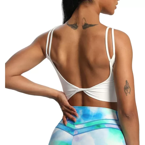Aoxjox Womens Workout Sports Bras Fitness Padded Backless Yoga Crop Tank Top Twist Back Cami1 White