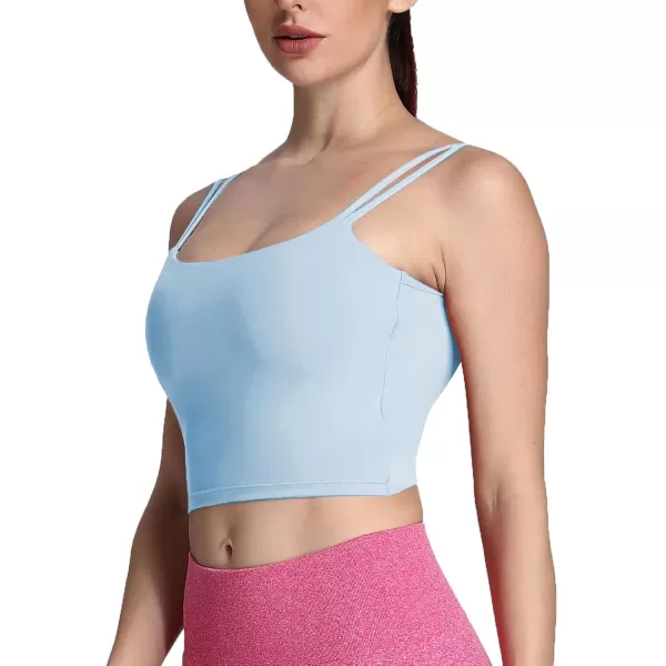 Aoxjox Womens Workout Sports Bras Fitness Padded Backless Yoga Crop Tank Top Twist Back CamiAiry Blue