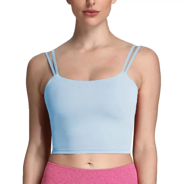 Aoxjox Womens Workout Sports Bras Fitness Padded Backless Yoga Crop Tank Top Twist Back CamiAiry Blue