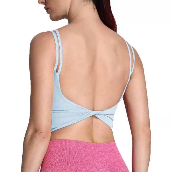 Aoxjox Womens Workout Sports Bras Fitness Padded Backless Yoga Crop Tank Top Twist Back CamiAiry Blue
