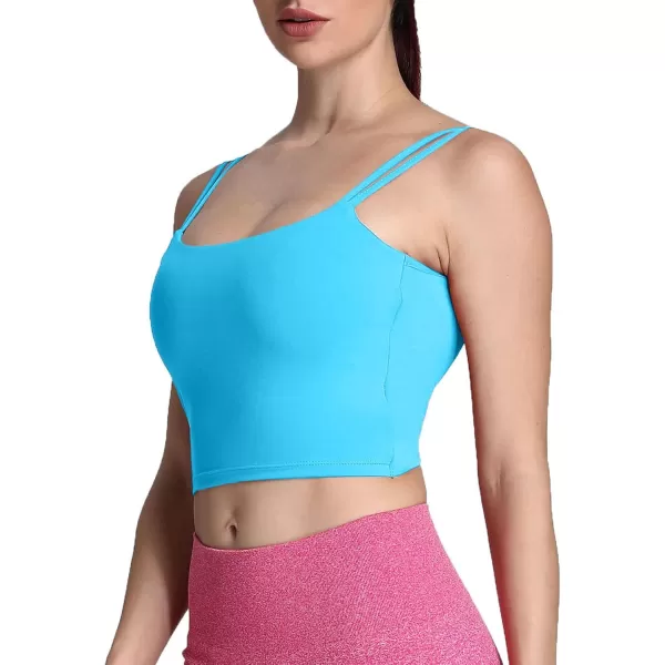 Aoxjox Womens Workout Sports Bras Fitness Padded Backless Yoga Crop Tank Top Twist Back CamiAquarius Blue