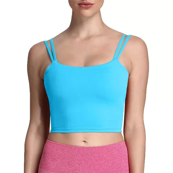 Aoxjox Womens Workout Sports Bras Fitness Padded Backless Yoga Crop Tank Top Twist Back CamiAquarius Blue