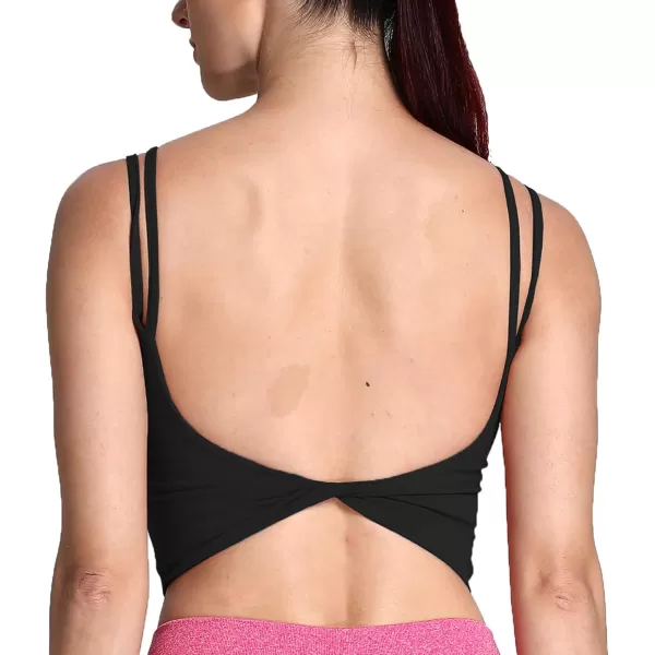 Aoxjox Womens Workout Sports Bras Fitness Padded Backless Yoga Crop Tank Top Twist Back CamiBlack 3 Pieces Pack