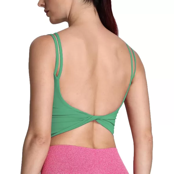 Aoxjox Womens Workout Sports Bras Fitness Padded Backless Yoga Crop Tank Top Twist Back CamiBottle Green