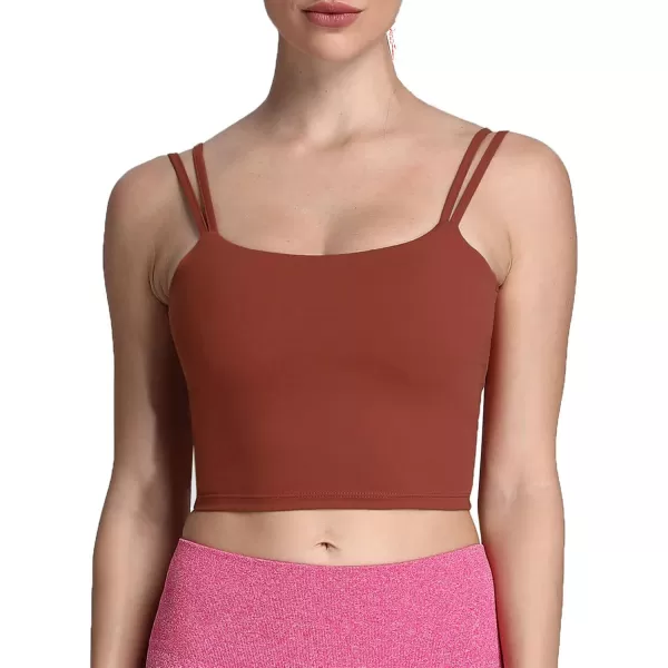 Aoxjox Womens Workout Sports Bras Fitness Padded Backless Yoga Crop Tank Top Twist Back CamiCherry Mahogany