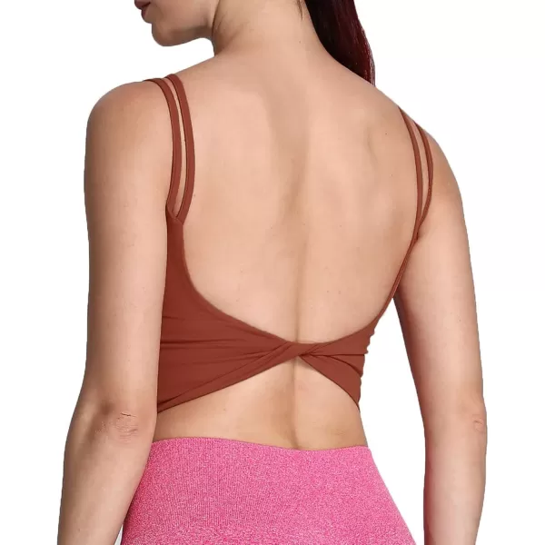 Aoxjox Womens Workout Sports Bras Fitness Padded Backless Yoga Crop Tank Top Twist Back CamiCherry Mahogany