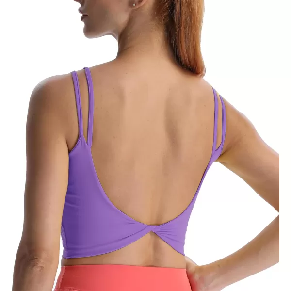 Aoxjox Womens Workout Sports Bras Fitness Padded Backless Yoga Crop Tank Top Twist Back CamiChive Blossom