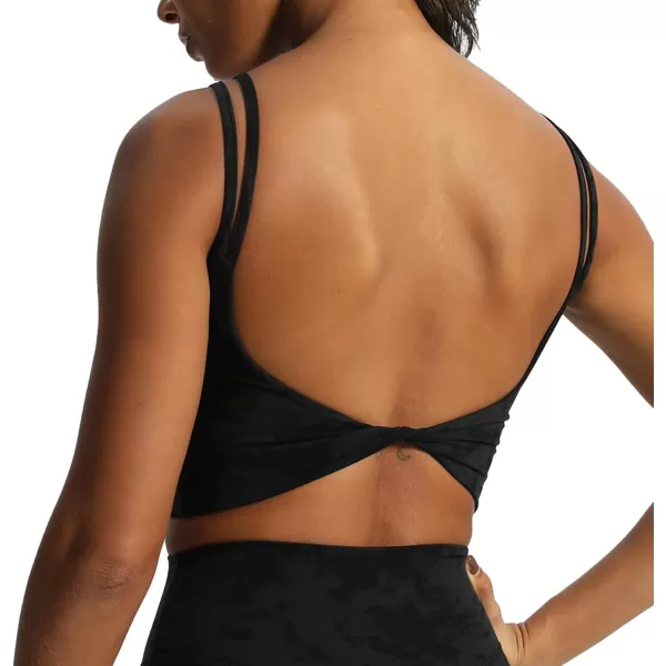 Aoxjox Womens Workout Sports Bras Fitness Padded Backless Yoga Crop Tank Top Twist Back CamiCloud Black