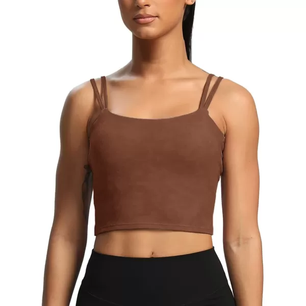 Aoxjox Womens Workout Sports Bras Fitness Padded Backless Yoga Crop Tank Top Twist Back CamiCloud Brown