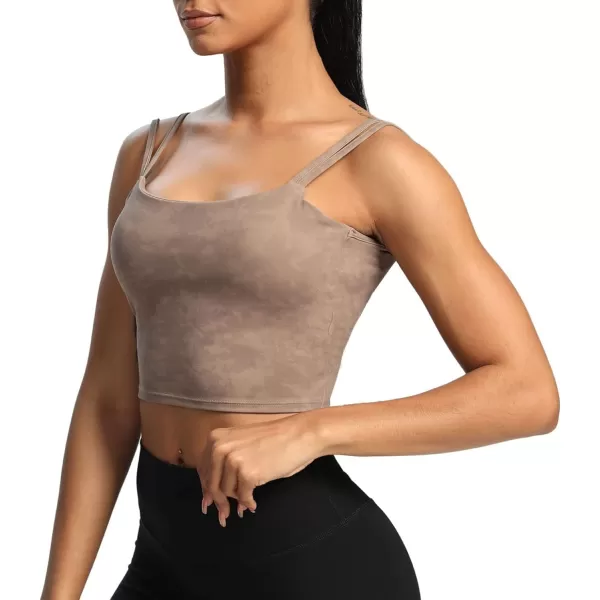 Aoxjox Womens Workout Sports Bras Fitness Padded Backless Yoga Crop Tank Top Twist Back CamiCloud Fade Mocha