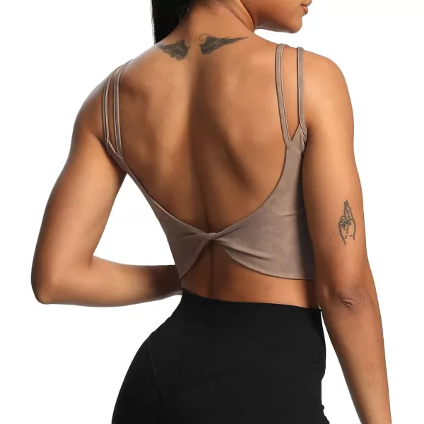 Aoxjox Womens Workout Sports Bras Fitness Padded Backless Yoga Crop Tank Top Twist Back CamiCloud Fade Mocha