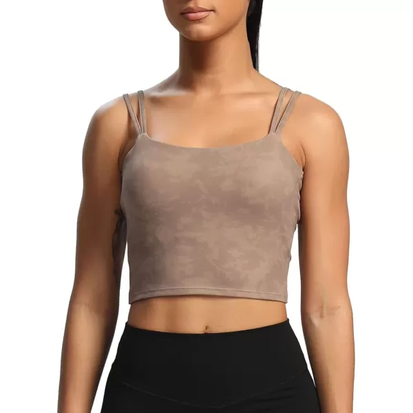 Aoxjox Womens Workout Sports Bras Fitness Padded Backless Yoga Crop Tank Top Twist Back CamiCloud Fade Mocha