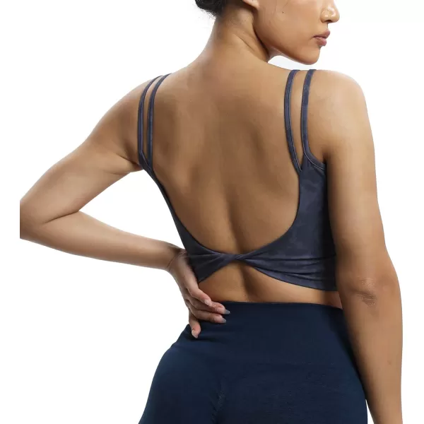 Aoxjox Womens Workout Sports Bras Fitness Padded Backless Yoga Crop Tank Top Twist Back CamiCloud Navy