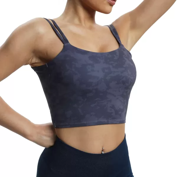Aoxjox Womens Workout Sports Bras Fitness Padded Backless Yoga Crop Tank Top Twist Back CamiCloud Navy
