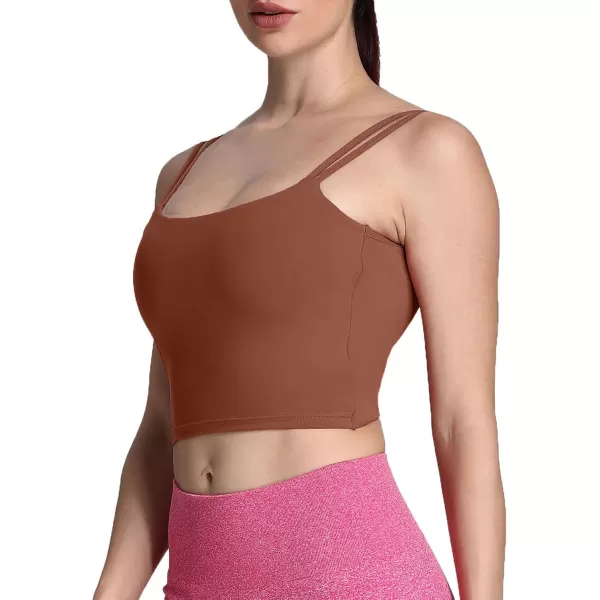 Aoxjox Womens Workout Sports Bras Fitness Padded Backless Yoga Crop Tank Top Twist Back CamiDandelion Brown
