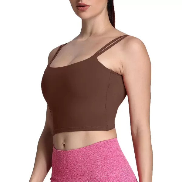 Aoxjox Womens Workout Sports Bras Fitness Padded Backless Yoga Crop Tank Top Twist Back CamiDark Brown