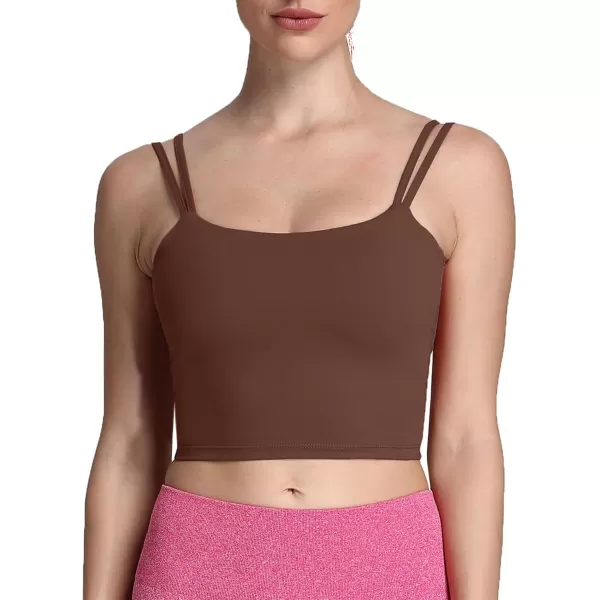 Aoxjox Womens Workout Sports Bras Fitness Padded Backless Yoga Crop Tank Top Twist Back CamiDark Brown