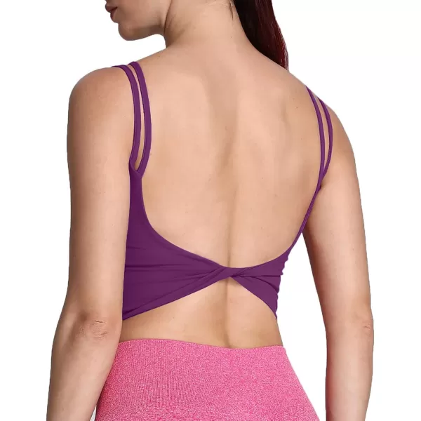 Aoxjox Womens Workout Sports Bras Fitness Padded Backless Yoga Crop Tank Top Twist Back CamiDark Purple