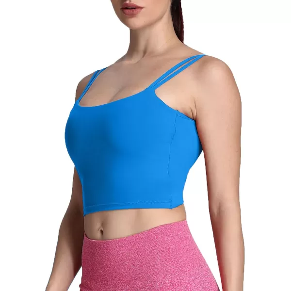 Aoxjox Womens Workout Sports Bras Fitness Padded Backless Yoga Crop Tank Top Twist Back CamiDirectoire Blue