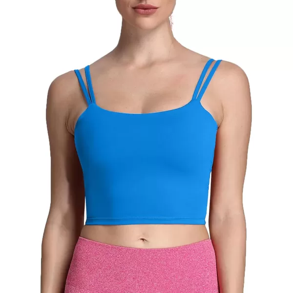 Aoxjox Womens Workout Sports Bras Fitness Padded Backless Yoga Crop Tank Top Twist Back CamiDirectoire Blue