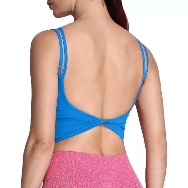 Aoxjox Womens Workout Sports Bras Fitness Padded Backless Yoga Crop Tank Top Twist Back CamiDirectoire Blue