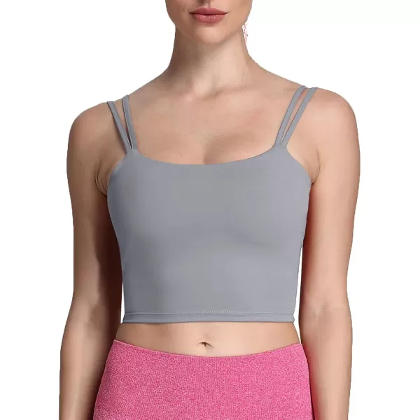 Aoxjox Womens Workout Sports Bras Fitness Padded Backless Yoga Crop Tank Top Twist Back CamiGrey