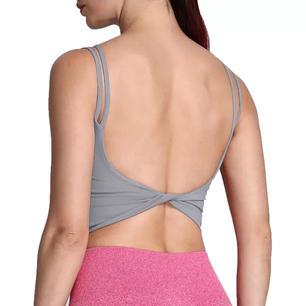 Aoxjox Womens Workout Sports Bras Fitness Padded Backless Yoga Crop Tank Top Twist Back CamiGrey