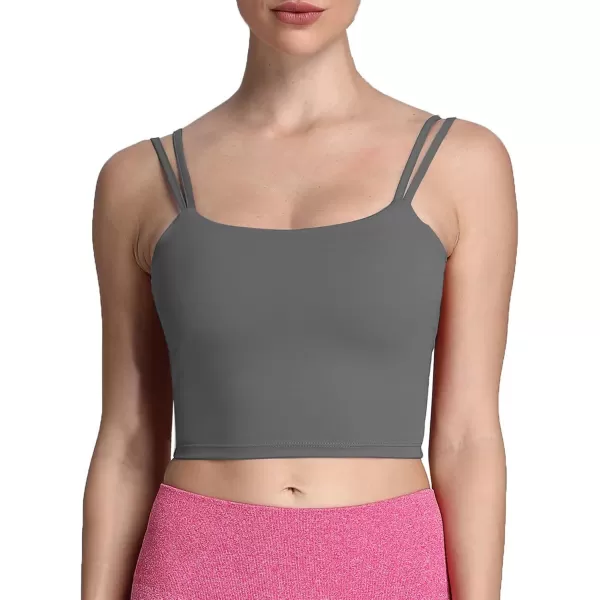 Aoxjox Womens Workout Sports Bras Fitness Padded Backless Yoga Crop Tank Top Twist Back CamiIron Grey