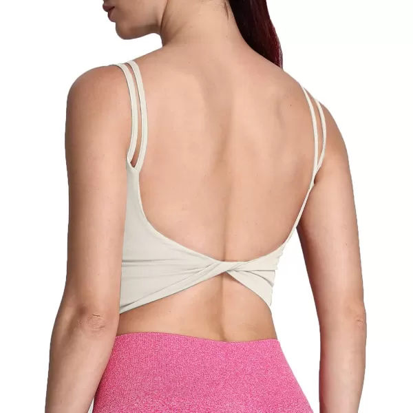 Aoxjox Womens Workout Sports Bras Fitness Padded Backless Yoga Crop Tank Top Twist Back CamiMink
