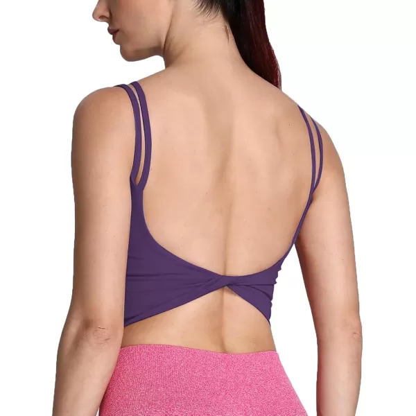 Aoxjox Womens Workout Sports Bras Fitness Padded Backless Yoga Crop Tank Top Twist Back CamiMulberry Purple
