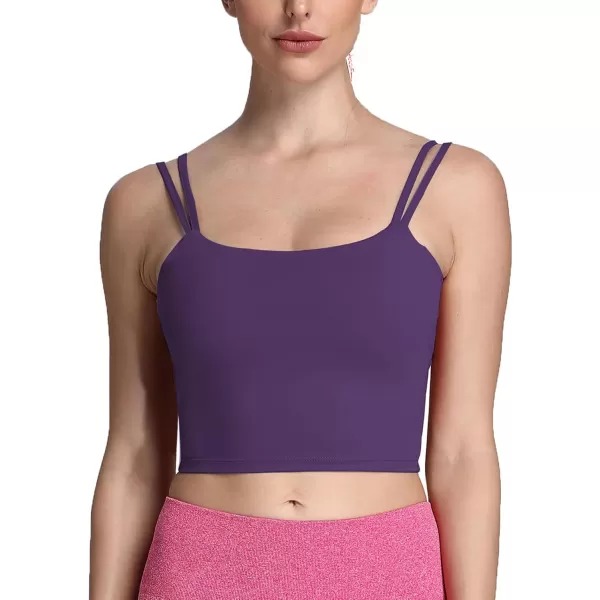 Aoxjox Womens Workout Sports Bras Fitness Padded Backless Yoga Crop Tank Top Twist Back CamiMulberry Purple