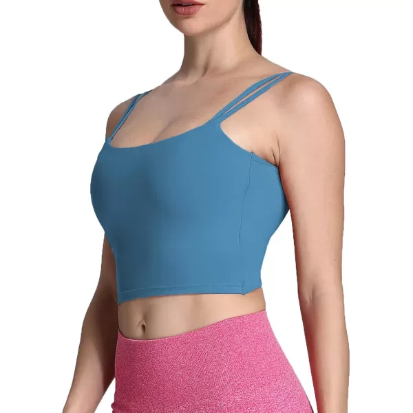 Aoxjox Womens Workout Sports Bras Fitness Padded Backless Yoga Crop Tank Top Twist Back CamiMykonos Blue
