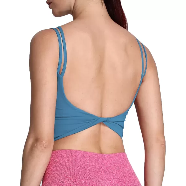Aoxjox Womens Workout Sports Bras Fitness Padded Backless Yoga Crop Tank Top Twist Back CamiMykonos Blue