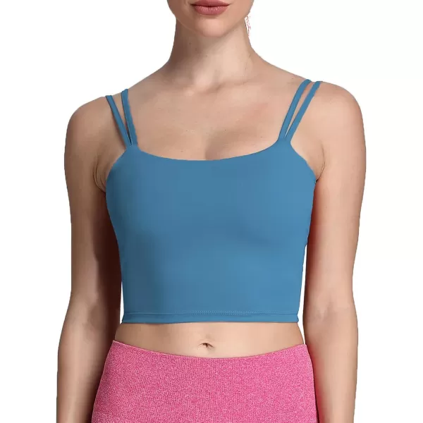 Aoxjox Womens Workout Sports Bras Fitness Padded Backless Yoga Crop Tank Top Twist Back CamiMykonos Blue