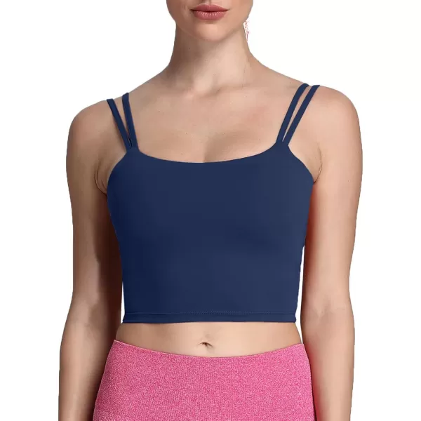 Aoxjox Womens Workout Sports Bras Fitness Padded Backless Yoga Crop Tank Top Twist Back CamiNavy