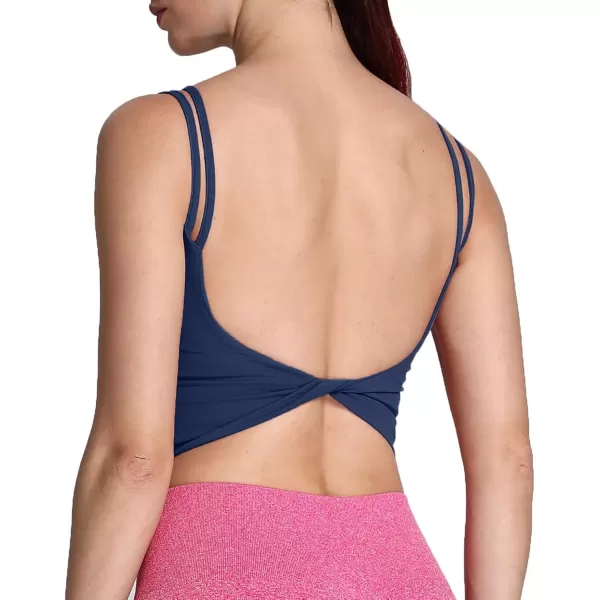 Aoxjox Womens Workout Sports Bras Fitness Padded Backless Yoga Crop Tank Top Twist Back CamiNavy