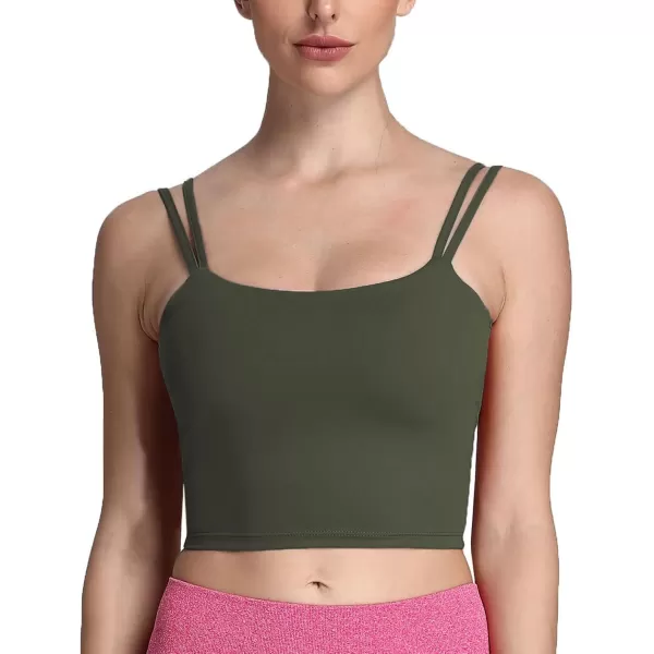 Aoxjox Womens Workout Sports Bras Fitness Padded Backless Yoga Crop Tank Top Twist Back CamiOlive Green