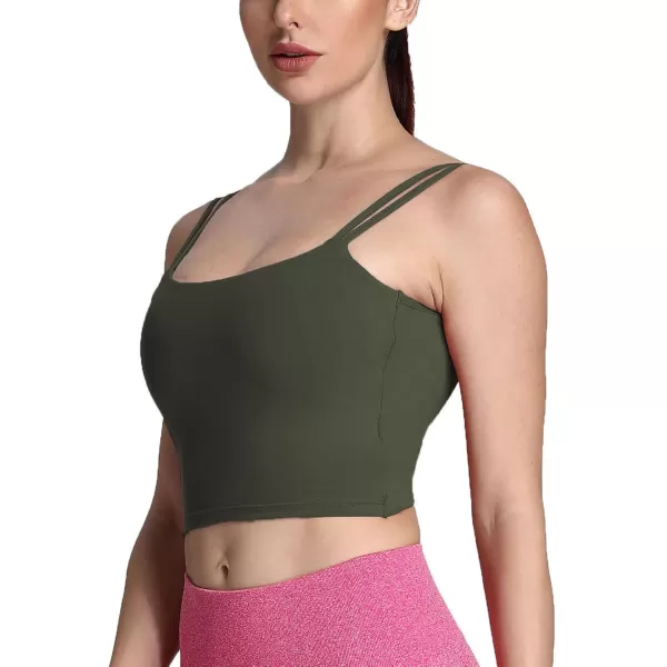Aoxjox Womens Workout Sports Bras Fitness Padded Backless Yoga Crop Tank Top Twist Back CamiOlive Green