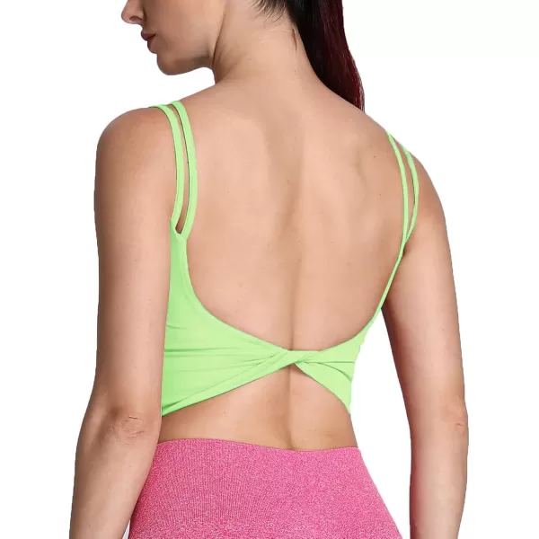 Aoxjox Womens Workout Sports Bras Fitness Padded Backless Yoga Crop Tank Top Twist Back CamiParadise Green
