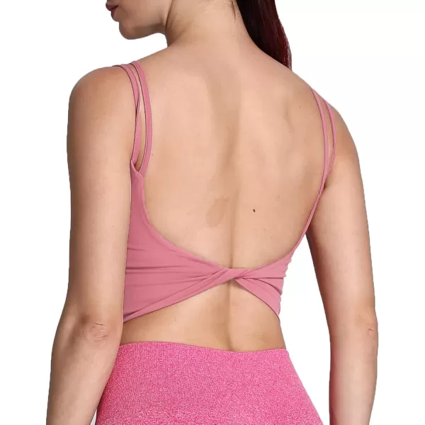 Aoxjox Womens Workout Sports Bras Fitness Padded Backless Yoga Crop Tank Top Twist Back CamiPink
