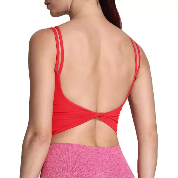 Aoxjox Womens Workout Sports Bras Fitness Padded Backless Yoga Crop Tank Top Twist Back CamiRacing Red