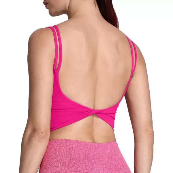 Aoxjox Womens Workout Sports Bras Fitness Padded Backless Yoga Crop Tank Top Twist Back CamiRose Red