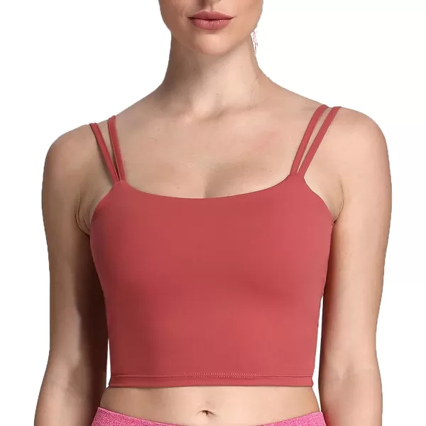 Aoxjox Womens Workout Sports Bras Fitness Padded Backless Yoga Crop Tank Top Twist Back CamiRust Red