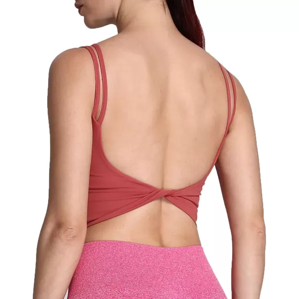 Aoxjox Womens Workout Sports Bras Fitness Padded Backless Yoga Crop Tank Top Twist Back CamiRust Red