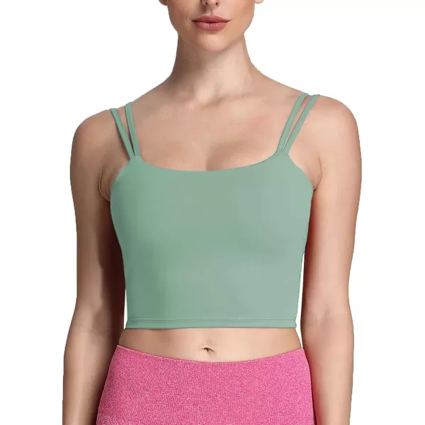 Aoxjox Womens Workout Sports Bras Fitness Padded Backless Yoga Crop Tank Top Twist Back CamiSage Green